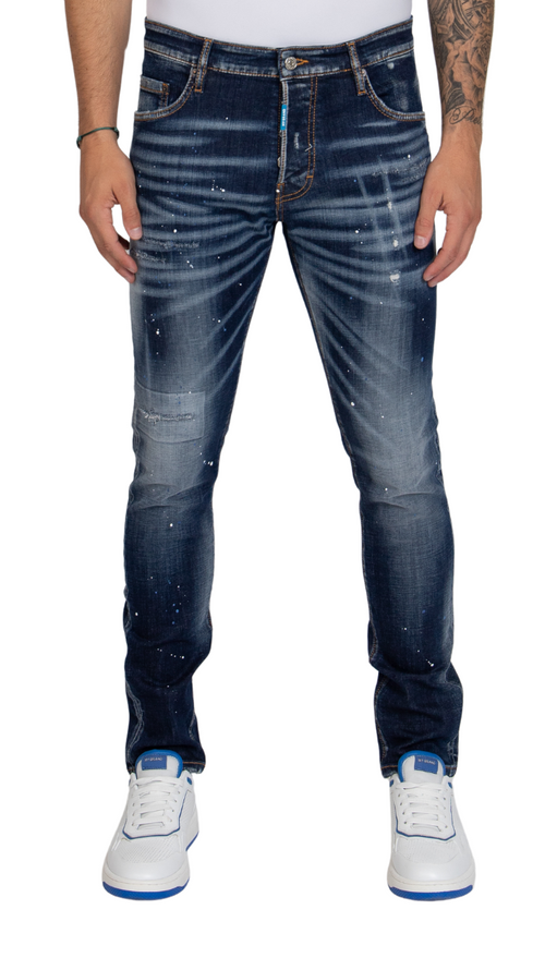 WASHED WITH BLUE AND WHITE SPOTS, NAVY BLUE LABEL | DENIM