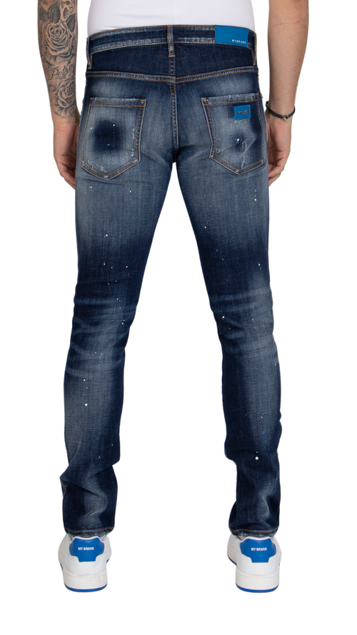 WASHED WITH BLUE AND WHITE SPOTS, NAVY BLUE LABEL | DENIM