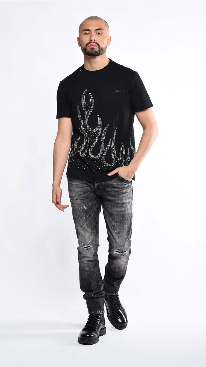Black T Shirt With Flame | BLACK