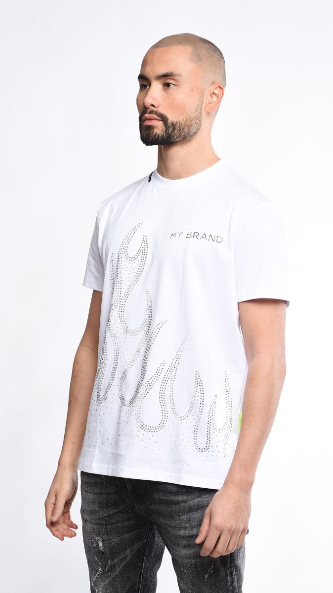 White T Shirt With Flames | WHITE