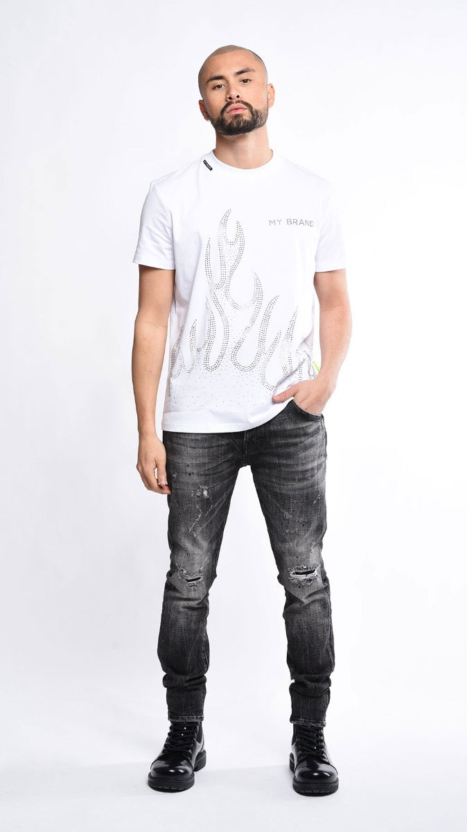 White T Shirt With Flames | WHITE