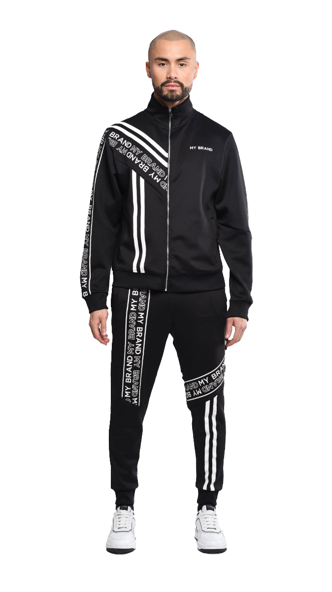 Striped & Branded Tracksuit | BLACK