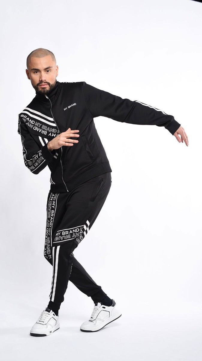 Striped & Branded Tracksuit | BLACK