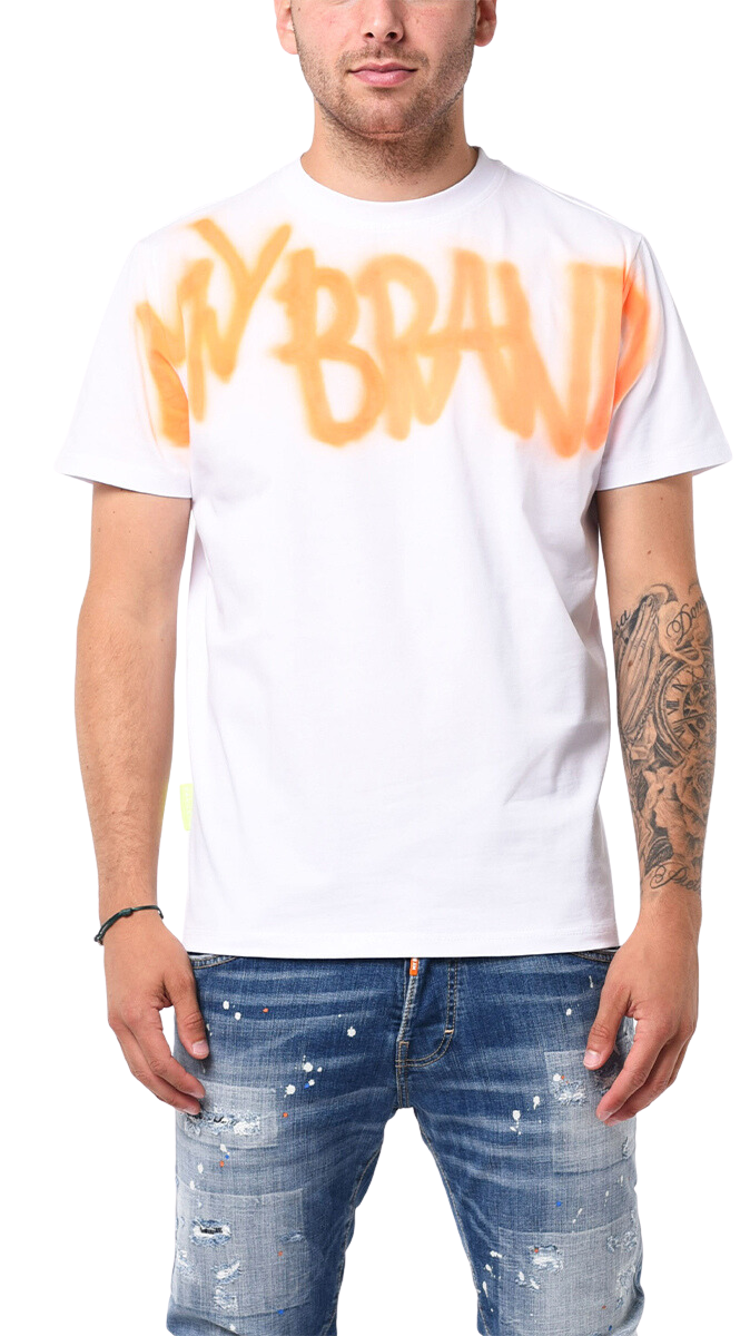 MB LOGO GRAFFITI SPRAY NEON ORANGE TSHIRT | WHITE