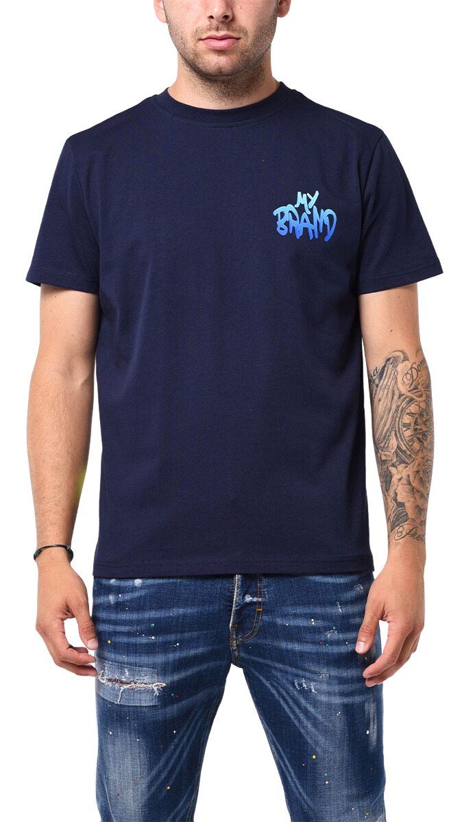 MB LOGO GRAFFITI PATCH OCEAN BLUE GRADIENT TSHIRT | NAVY