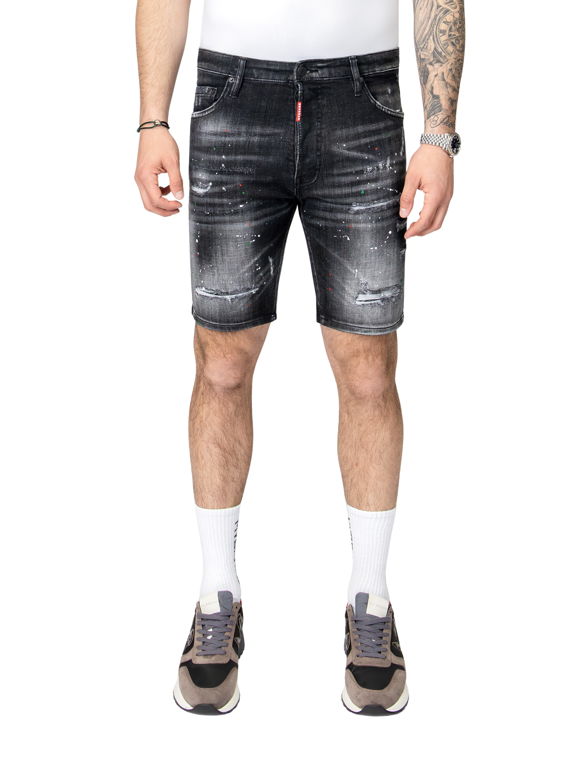 MYBRAND RED PAINT SHORT JEANS | BLACKJEANS