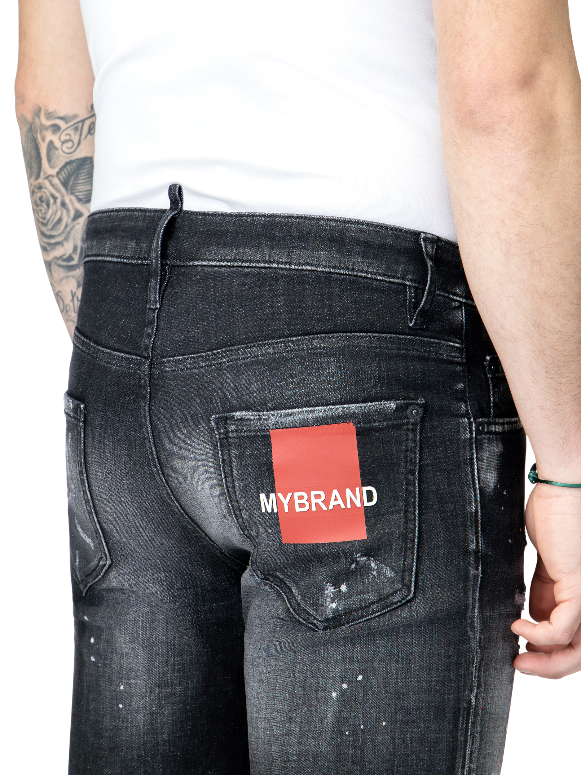 MYBRAND RED PAINT SHORT JEANS | BLACKJEANS