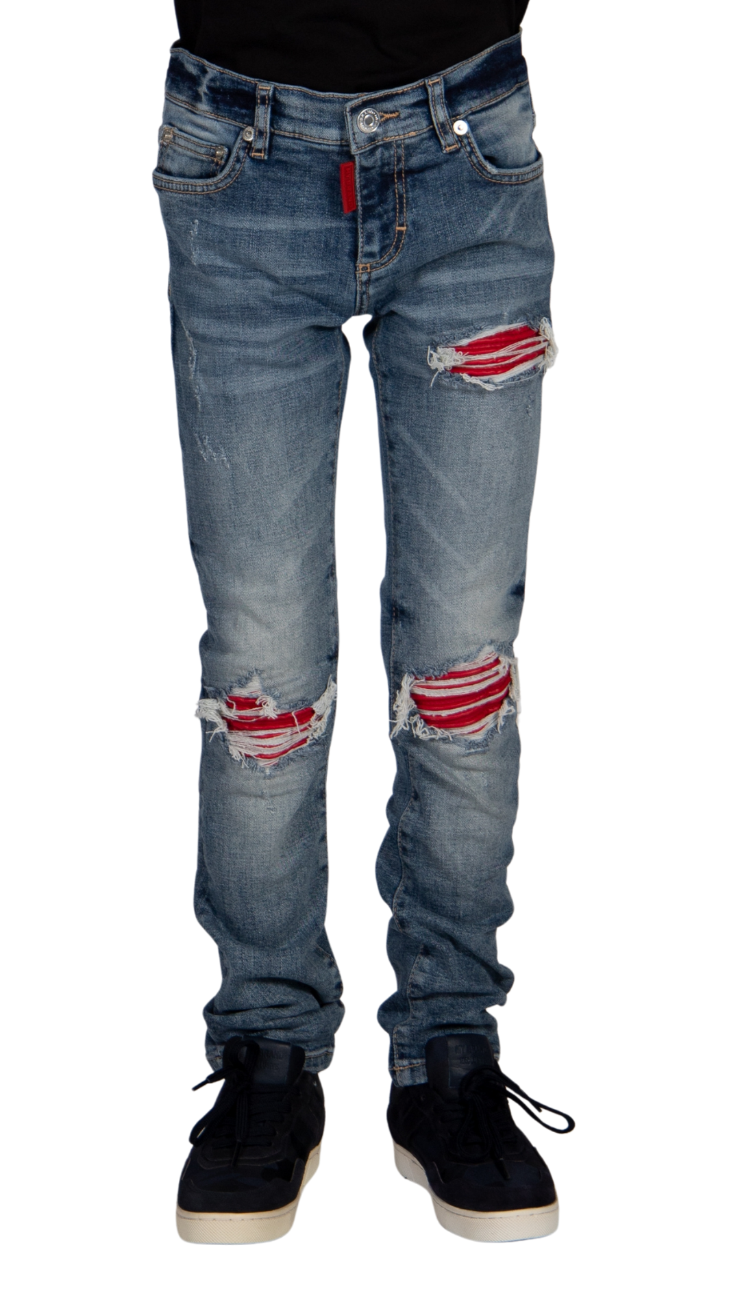 RED RIPPED BIKER JEANS KIDS | DENIM