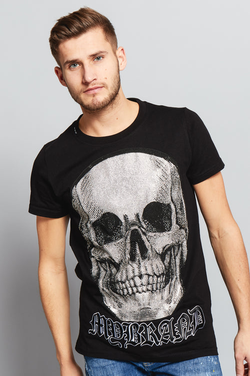 White Skull T-Shirt Navy | BLACK