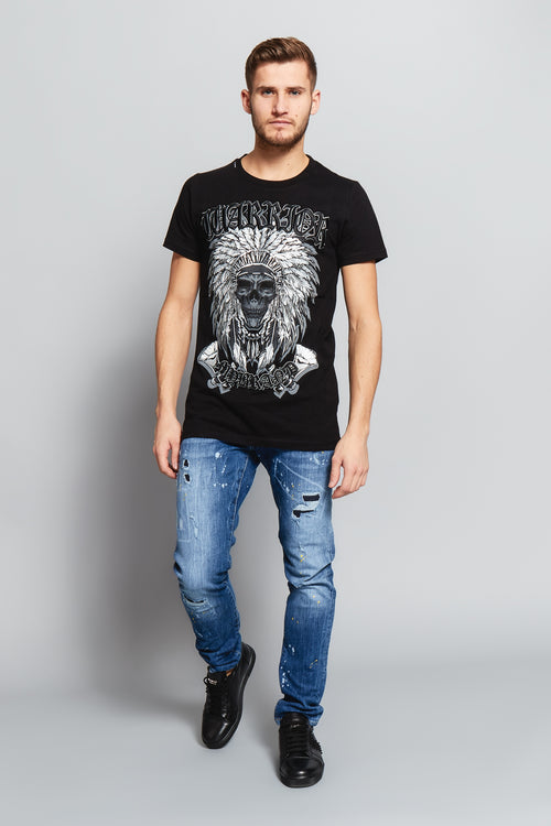 Warrior Indian Skull T-Shirt Grey | BLACK