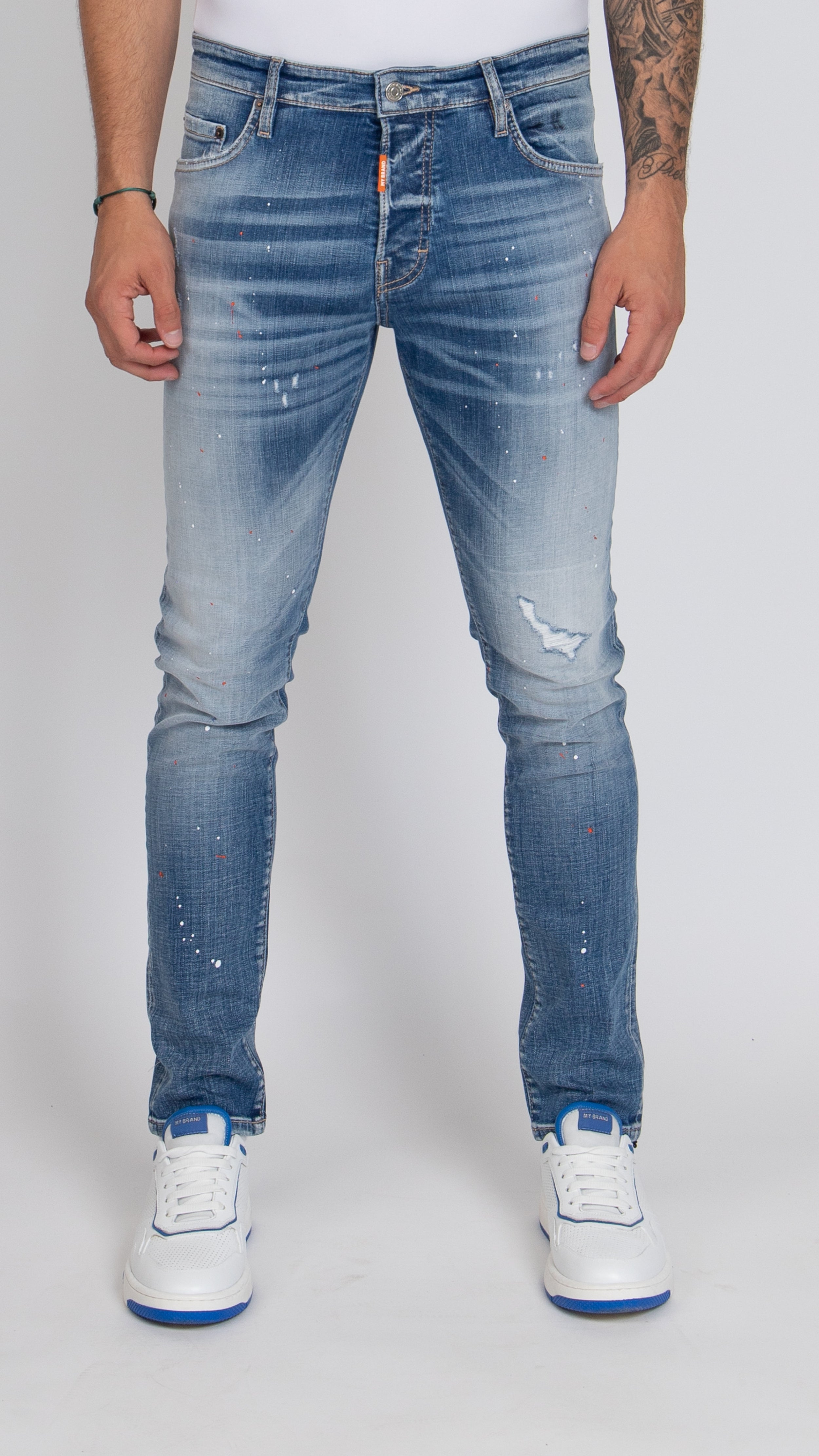 TWO CUT PLAIN WASHING JEANS, CODE RED | DENIM