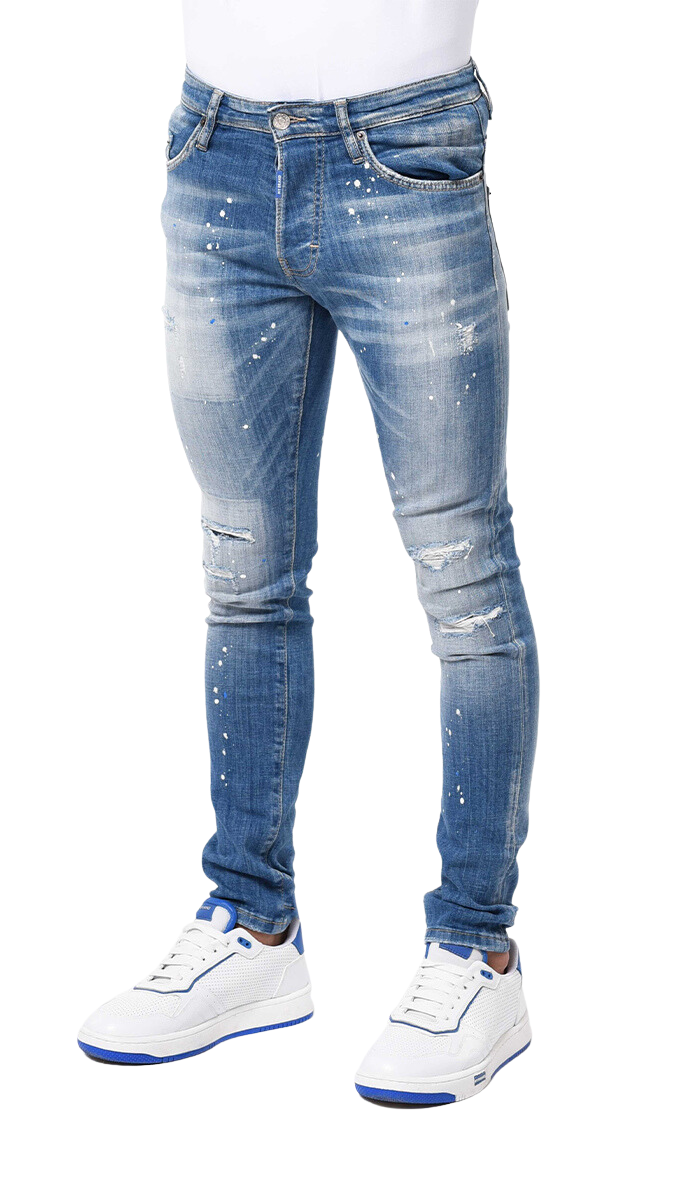 MB SKINNY BLUE JEANS WHITE AND BLUE SPOTS