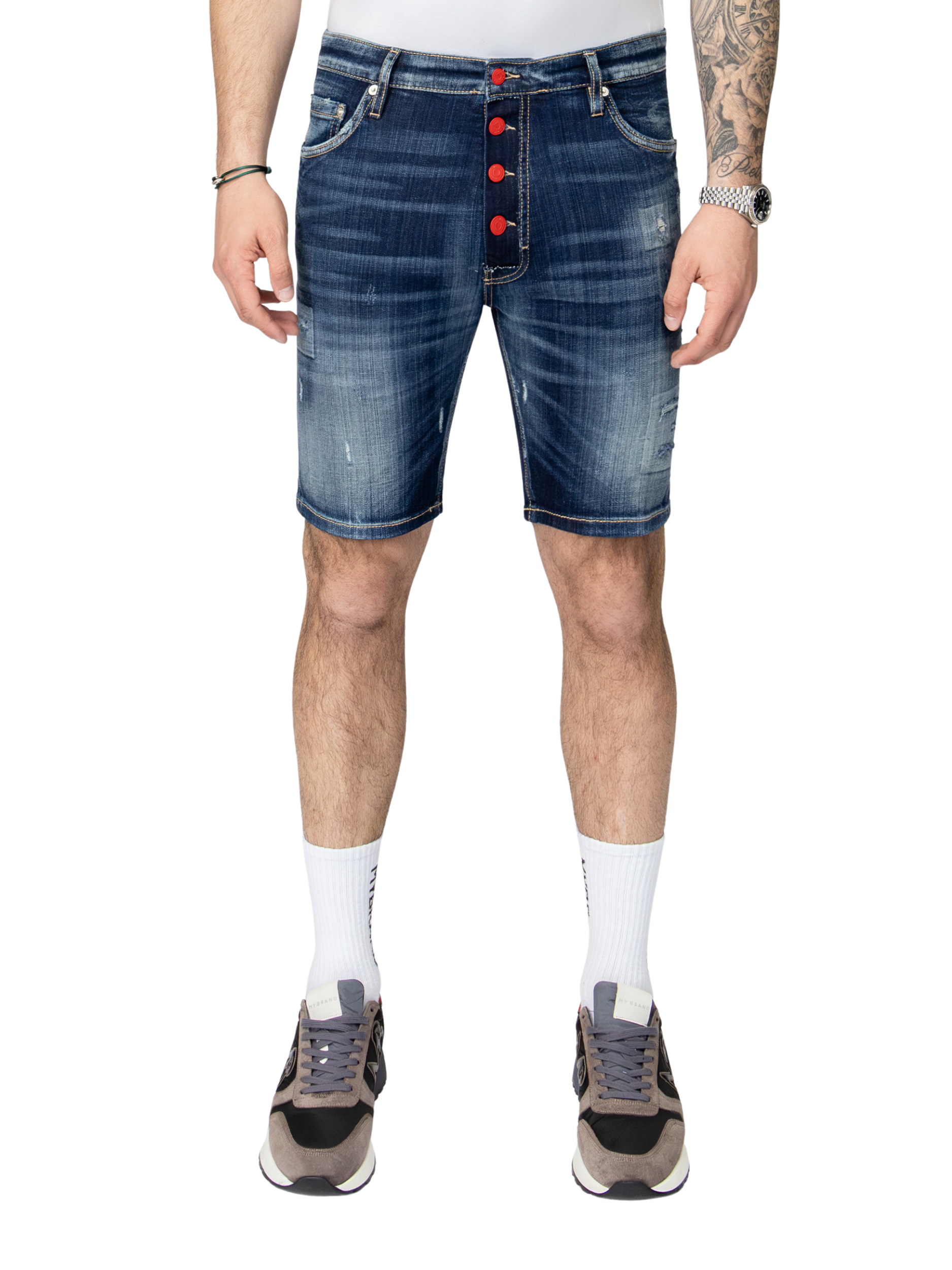 MB RED BAR SHORT JEANS | DENIM