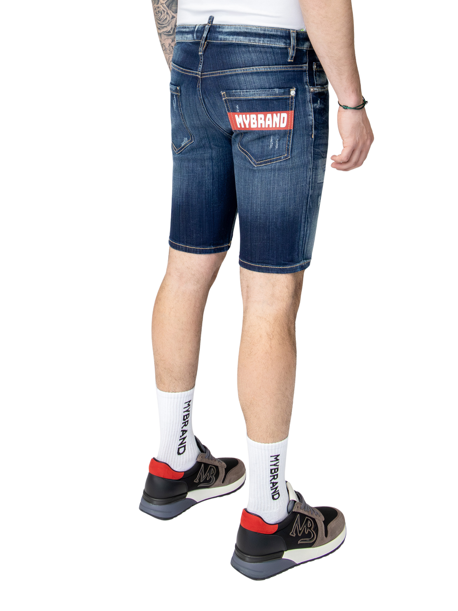 MB RED BAR SHORT JEANS | DENIM