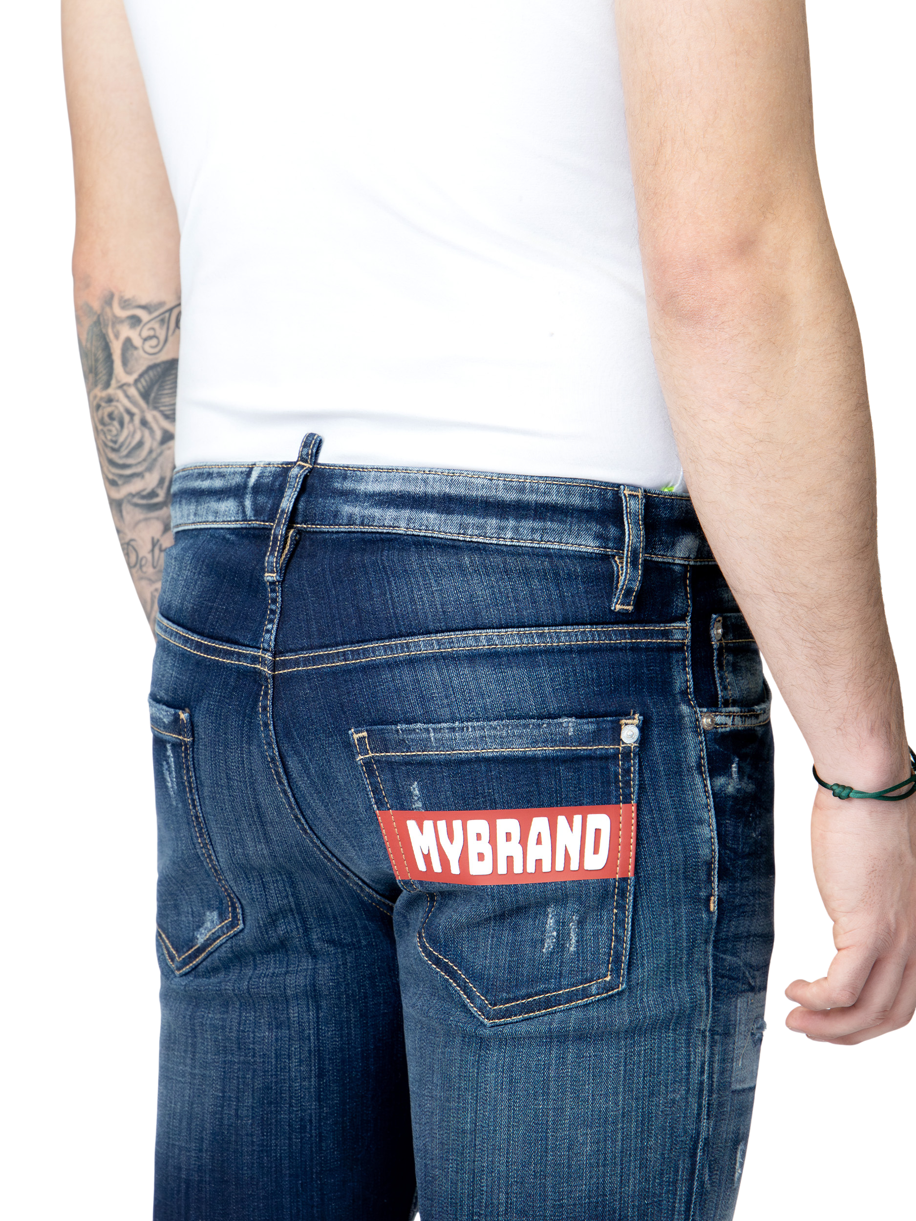 MB RED BAR SHORT JEANS | DENIM