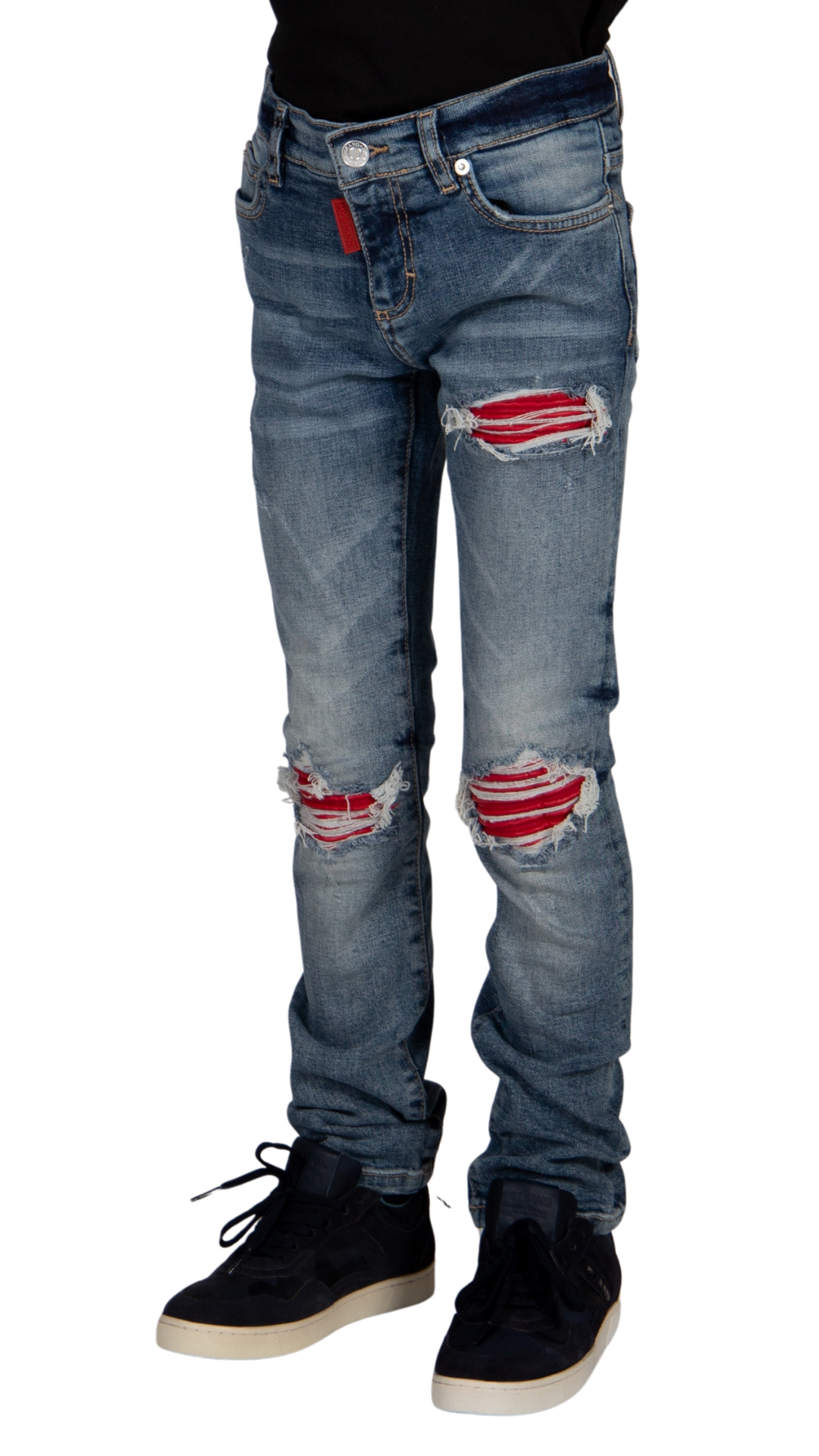 RED RIPPED BIKER JEANS KIDS | DENIM