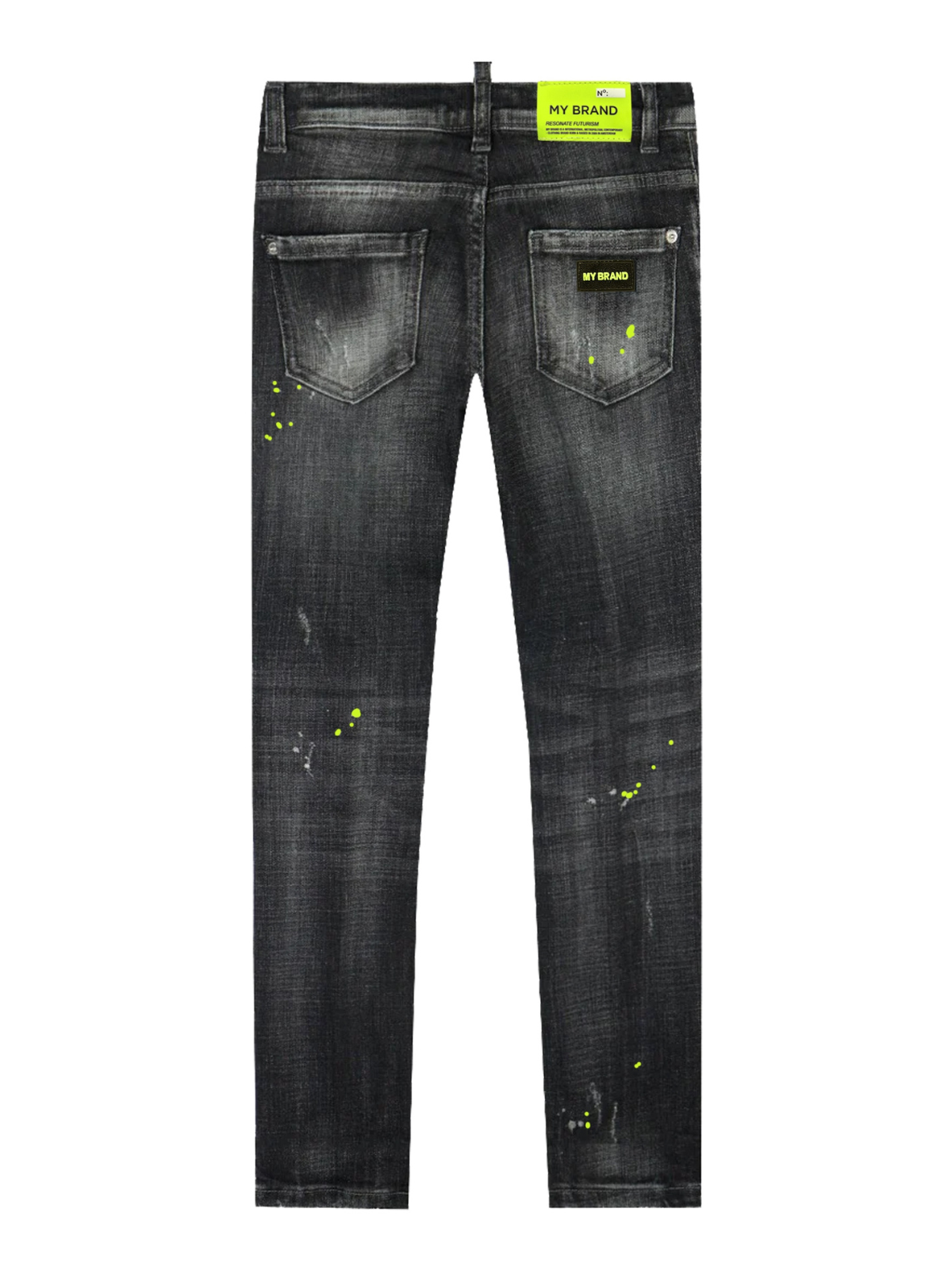 Black Distressed Neon Yellow Jeans | BLACKJEANS