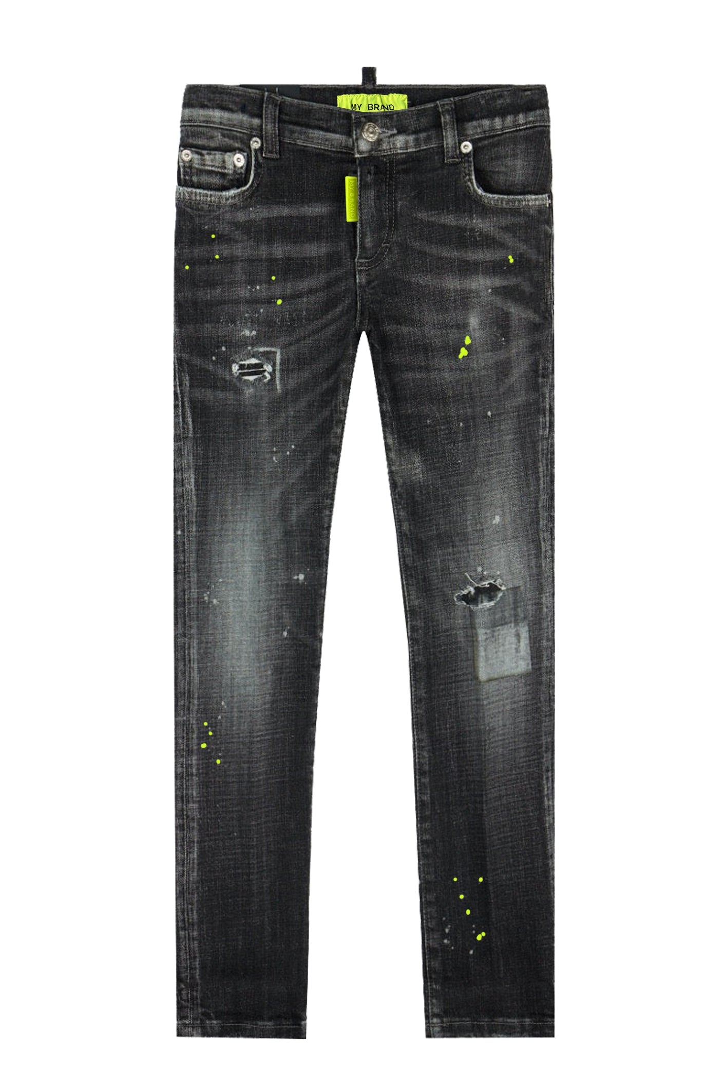 Black Distressed Neon Yellow Jeans | BLACKJEANS