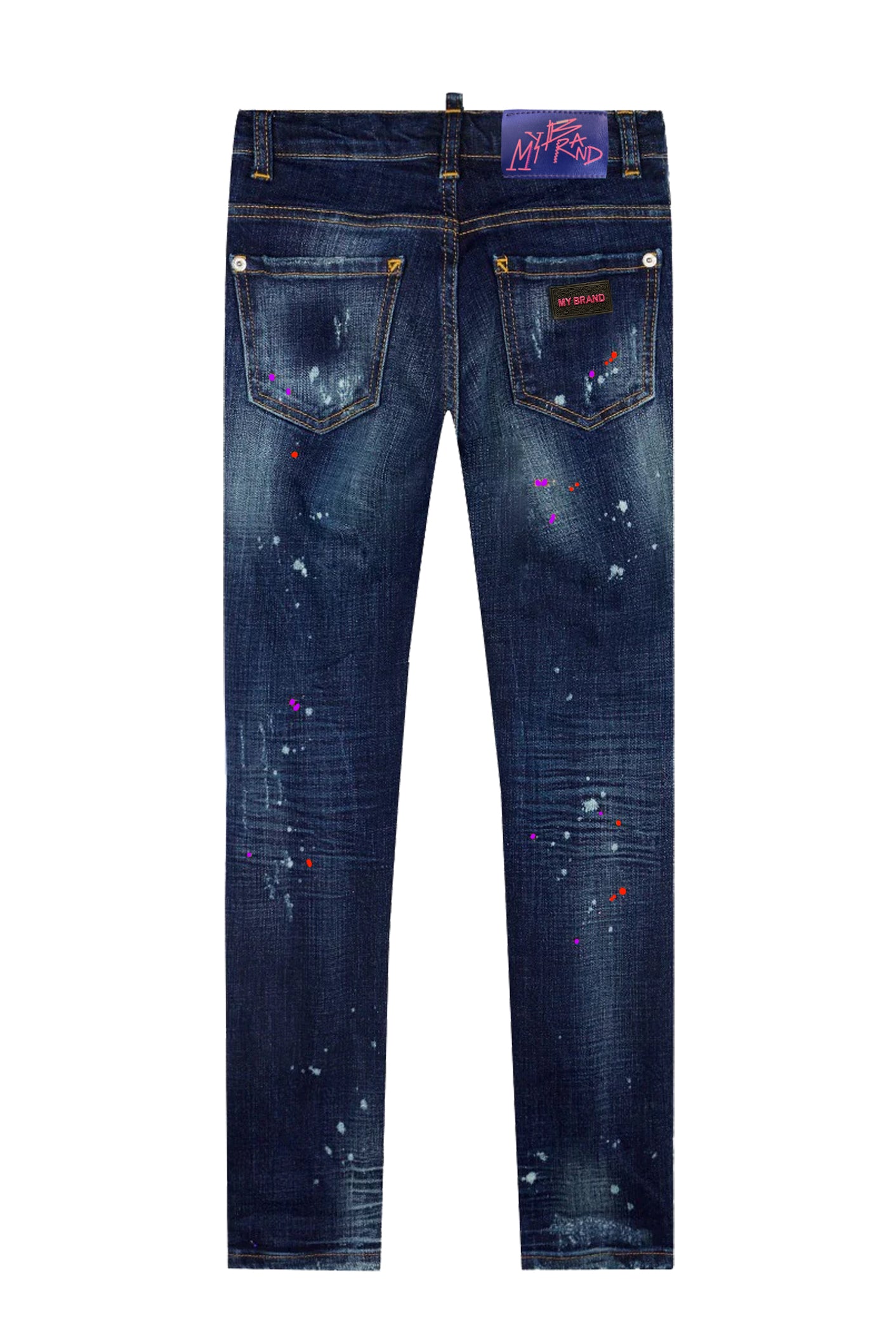 Blue Distressed Red Spots Jeans