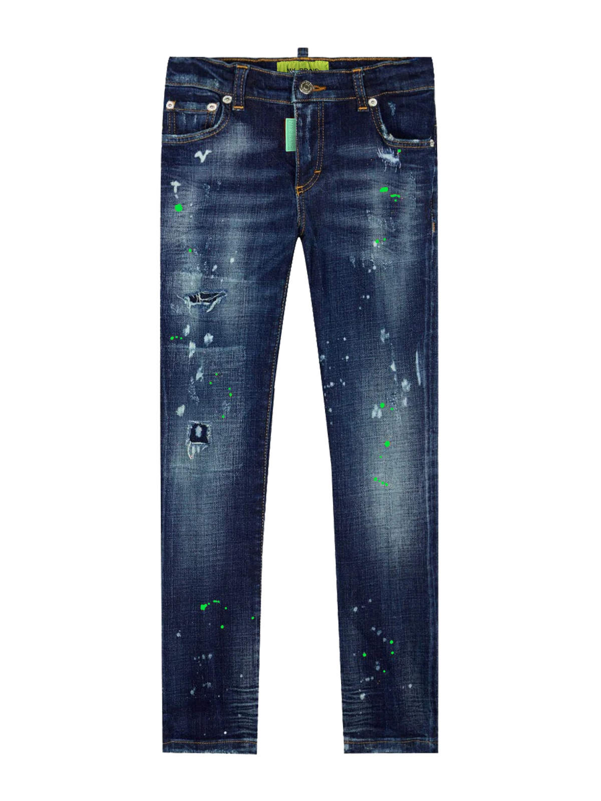 BLUE DISTRESSED NEON GREE | DENIM