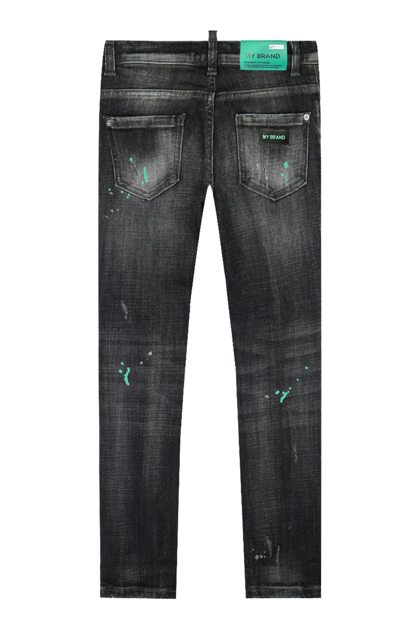 Black Distressed Neon Green Jeans