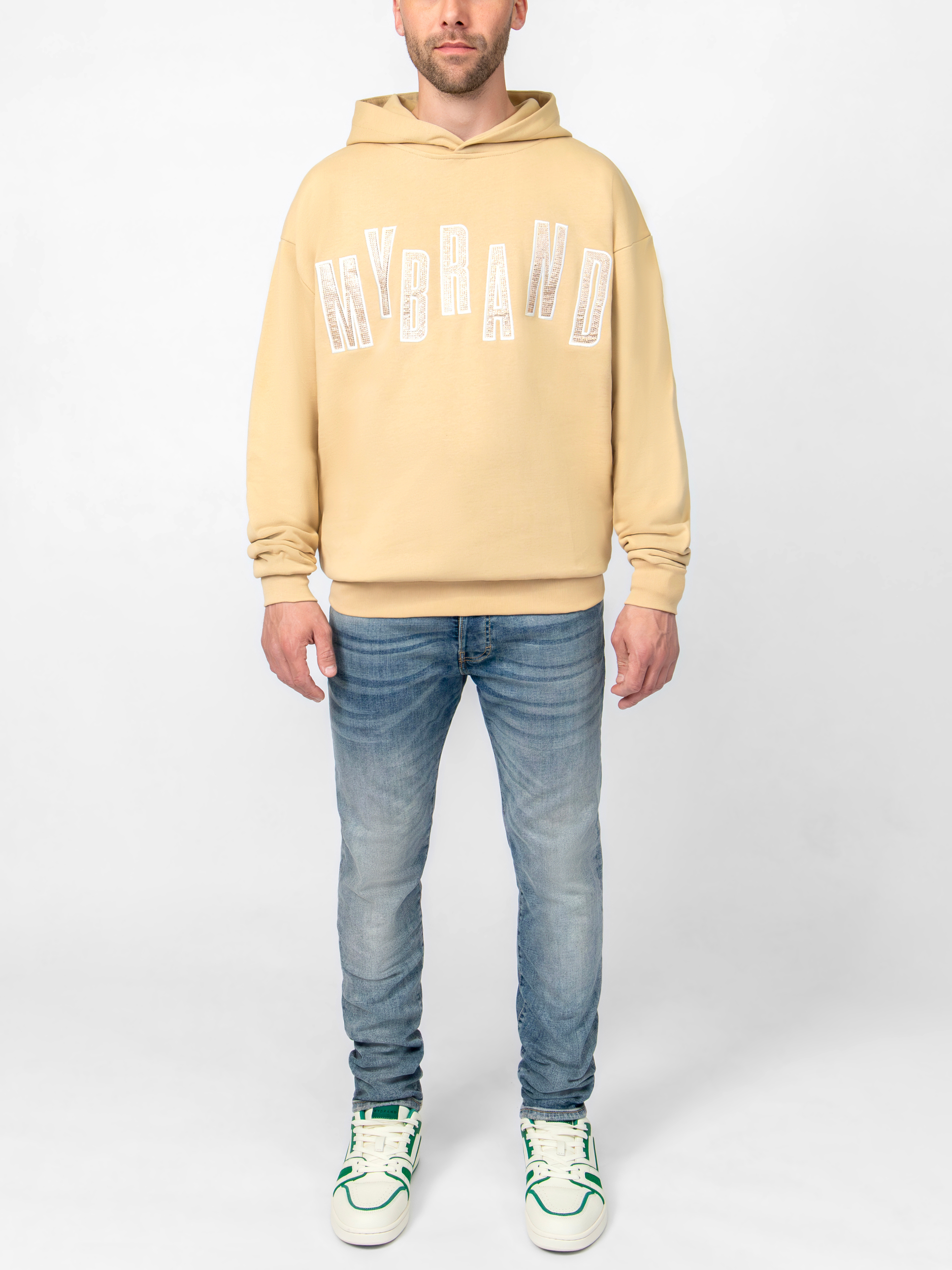 MYBRAND STRASS LETTERING HOODIE | BEIGE