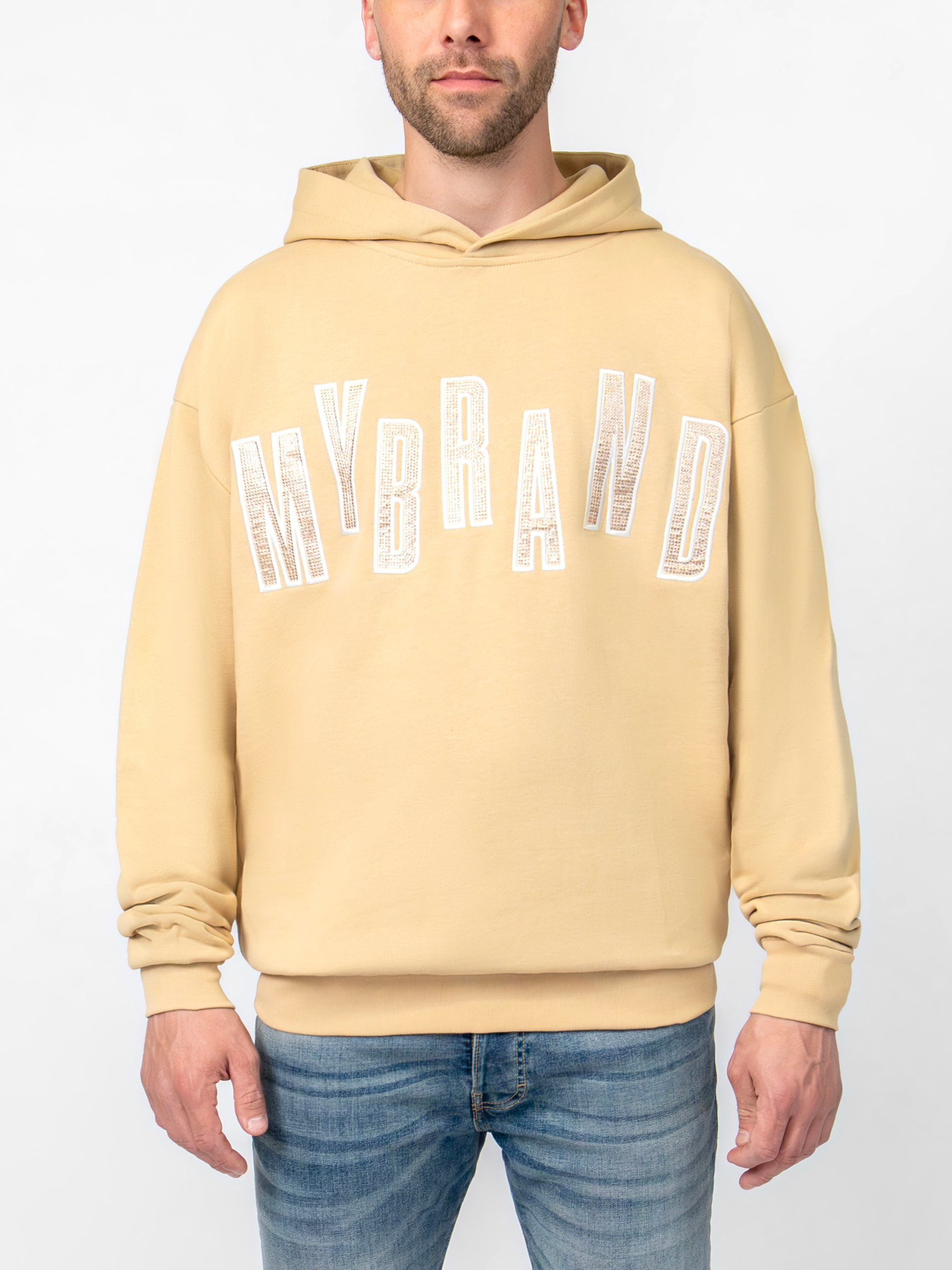 MYBRAND STRASS LETTERING HOODIE | BEIGE