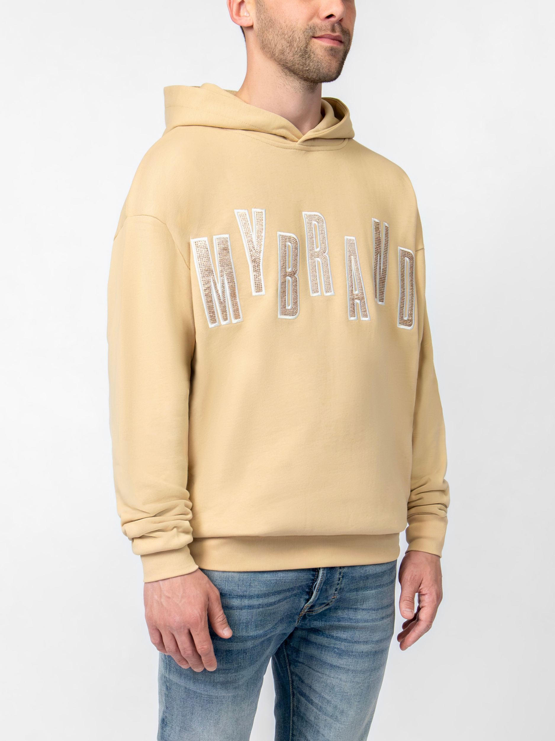 MYBRAND STRASS LETTERING HOODIE | BEIGE