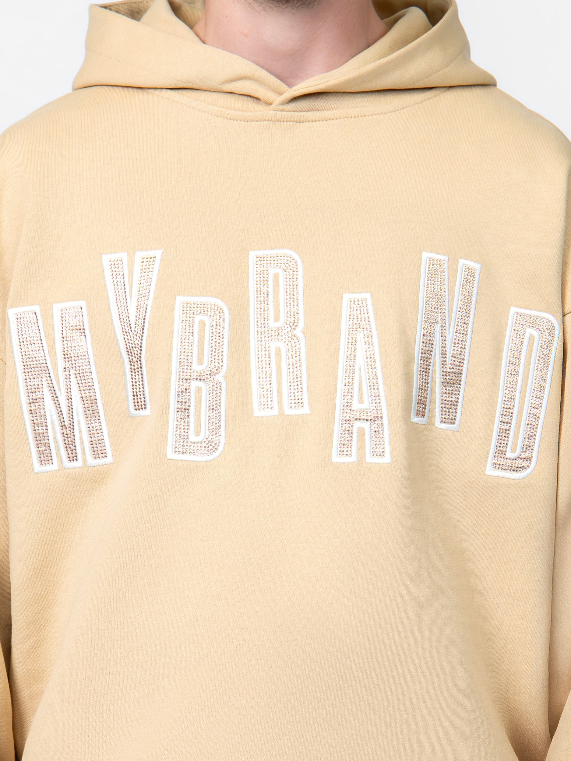 MYBRAND STRASS LETTERING HOODIE | BEIGE