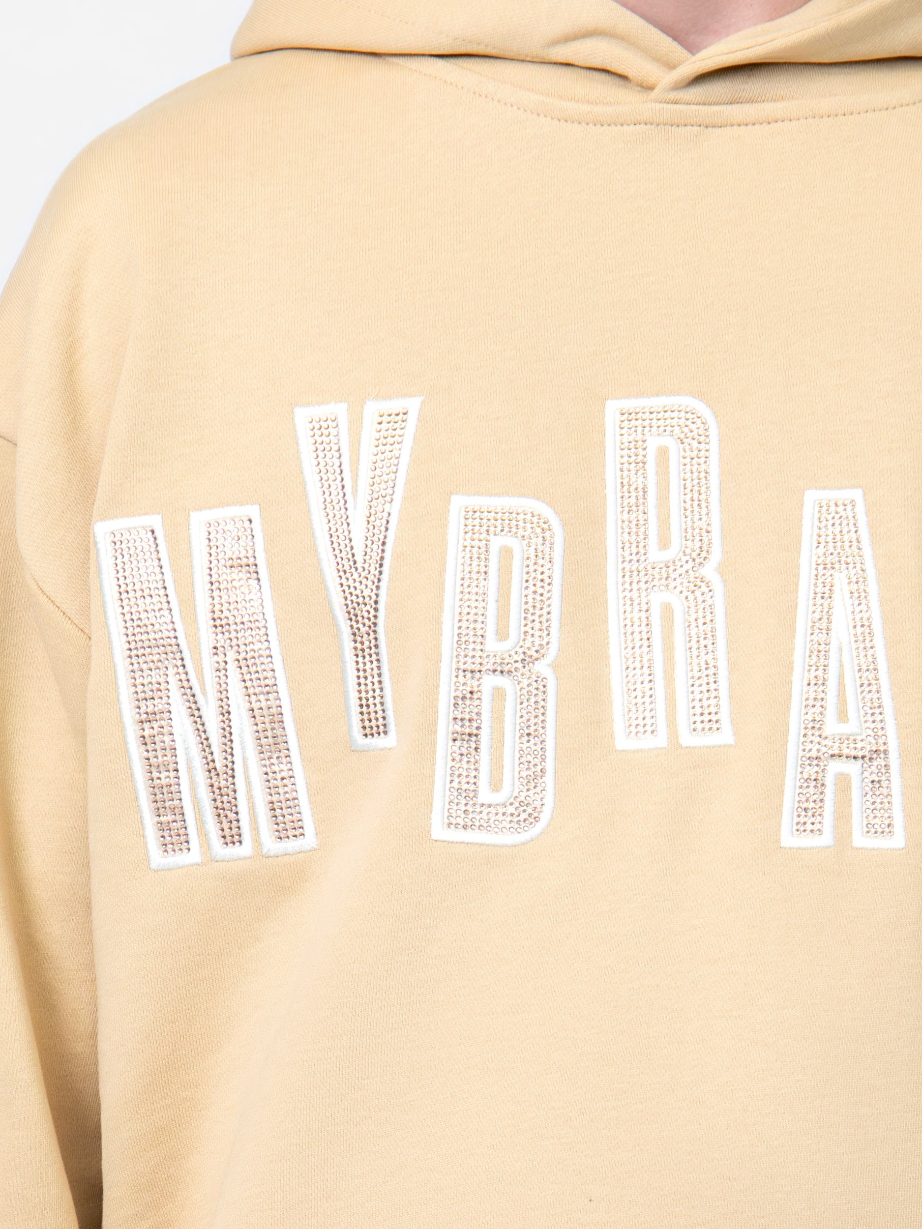 MYBRAND STRASS LETTERING HOODIE | BEIGE