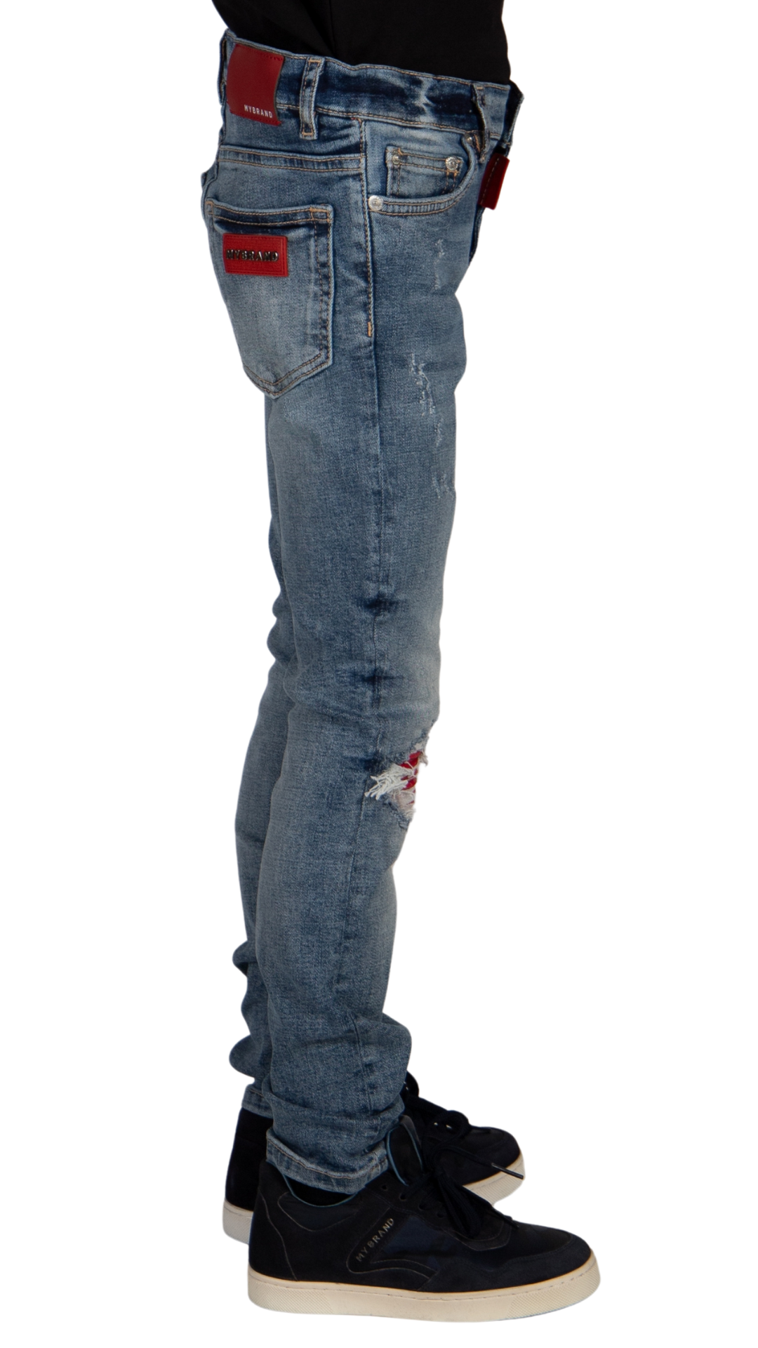 RED RIPPED BIKER JEANS KIDS | DENIM