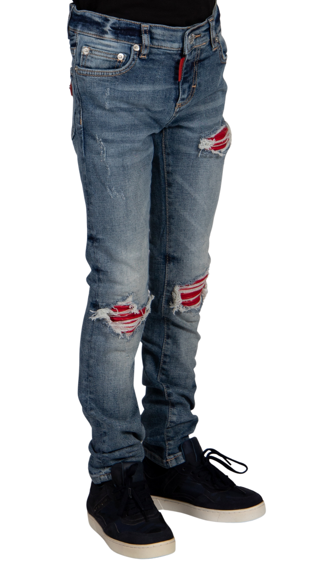 RED RIPPED BIKER JEANS KIDS | DENIM