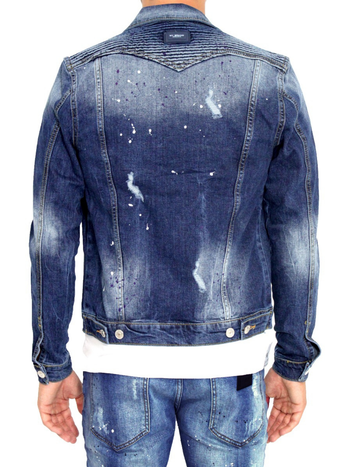 BIKER DENIM RIBBED JACKET | DENIM