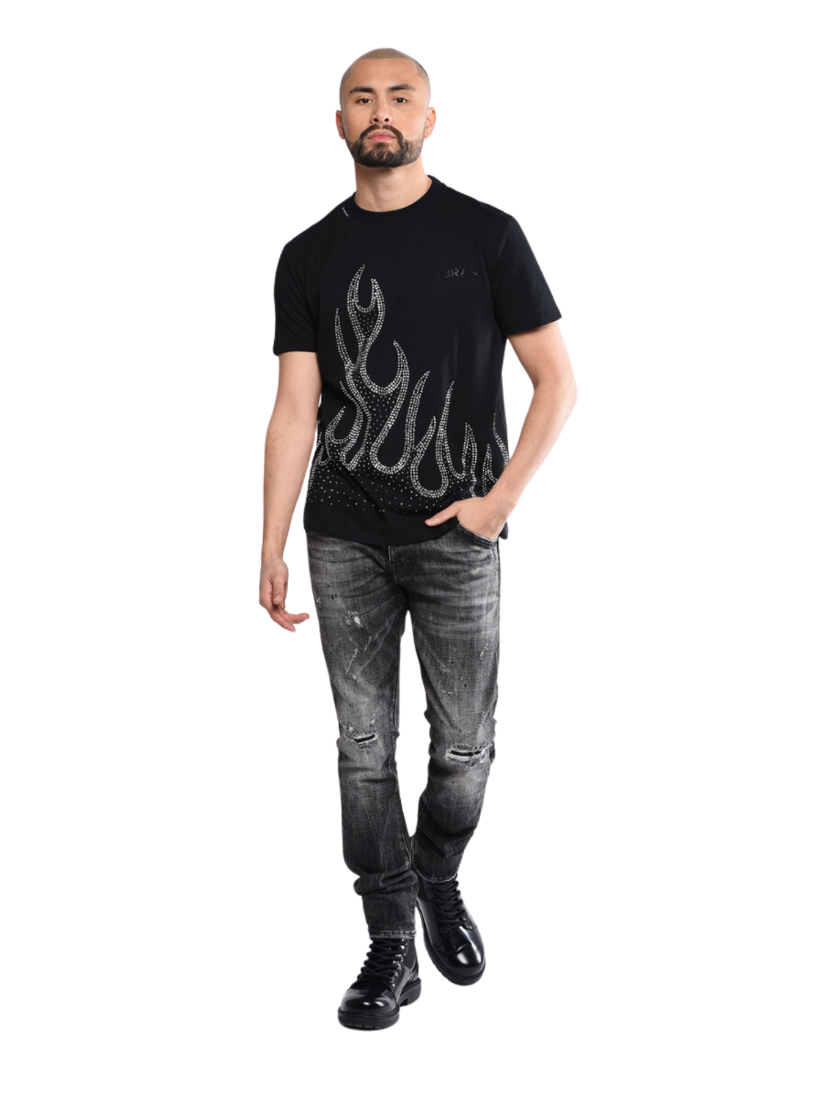 Black T Shirt With Flame | BLACK