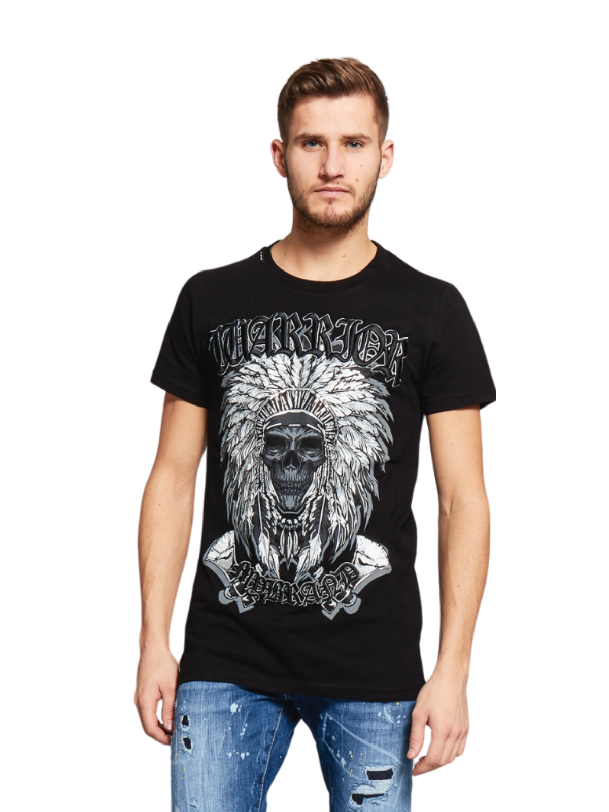 Warrior Indian Skull T-Shirt Grey | BLACK