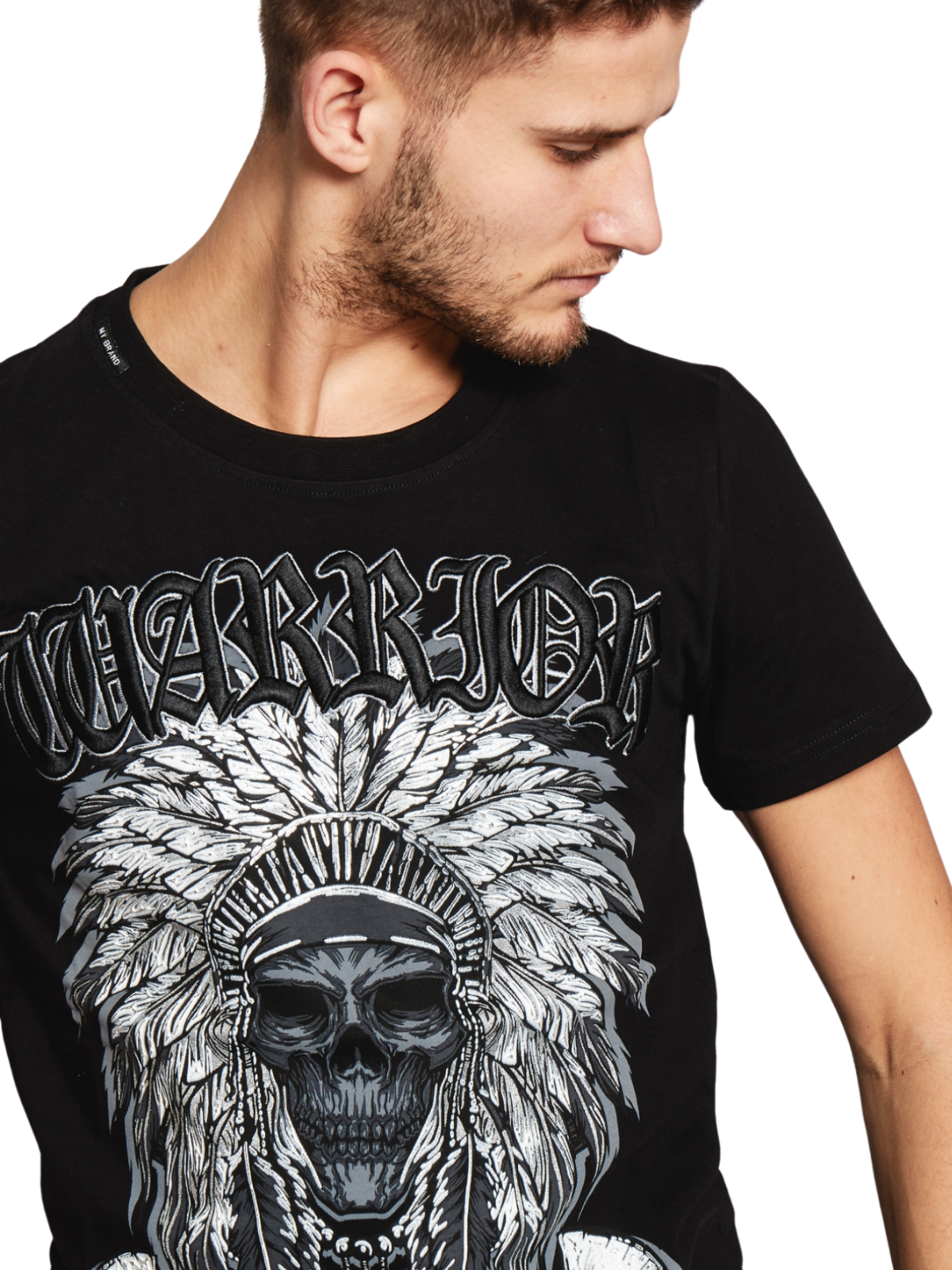 Warrior Indian Skull T-Shirt Grey | BLACK