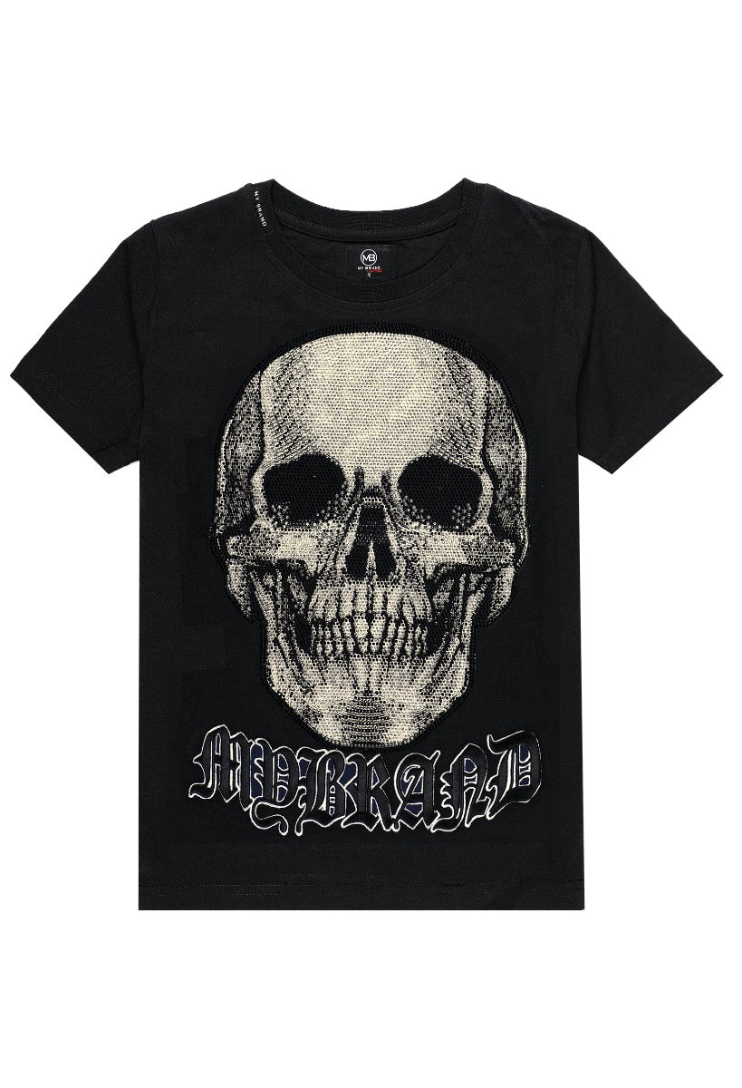 White Skull T-Shirt Navy | BLACK