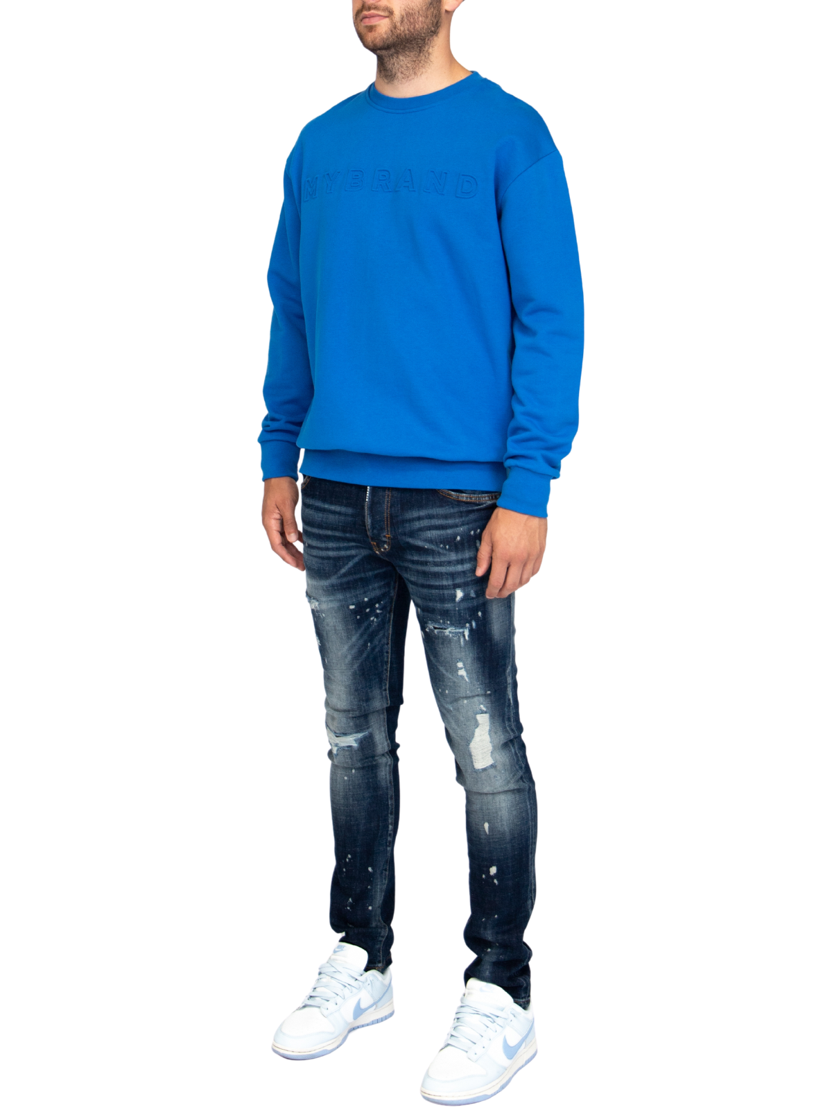 MYBRAND Embosed Statement Sweater | BLUE