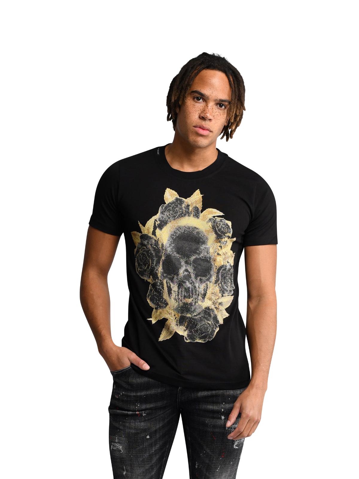 GOLD ROSES T-SHIRT | BLACK