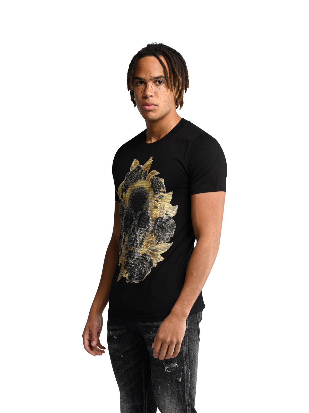 GOLD ROSES T-SHIRT | BLACK