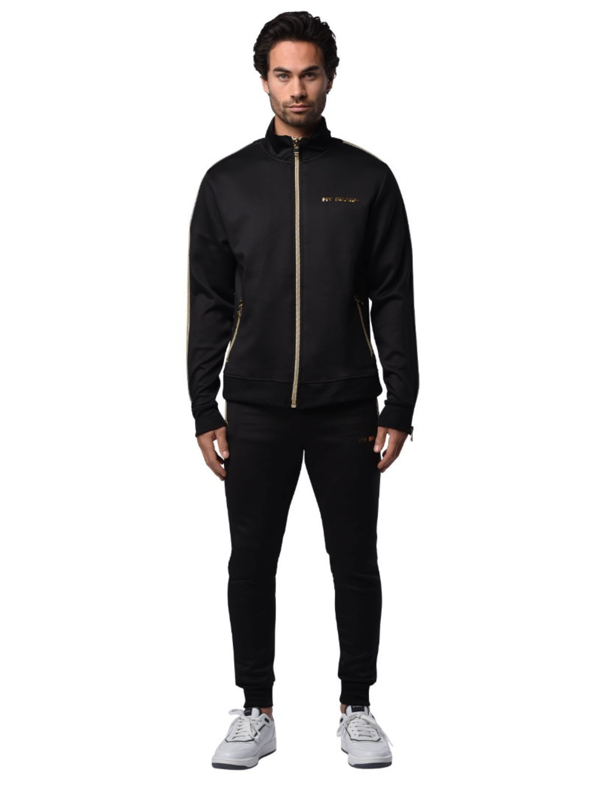 Gold Zipper Tracksuit | BLACK