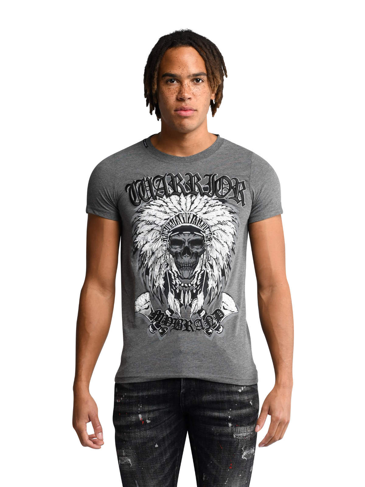 Warrior Indian Skull T-Shirt Grey | GREY