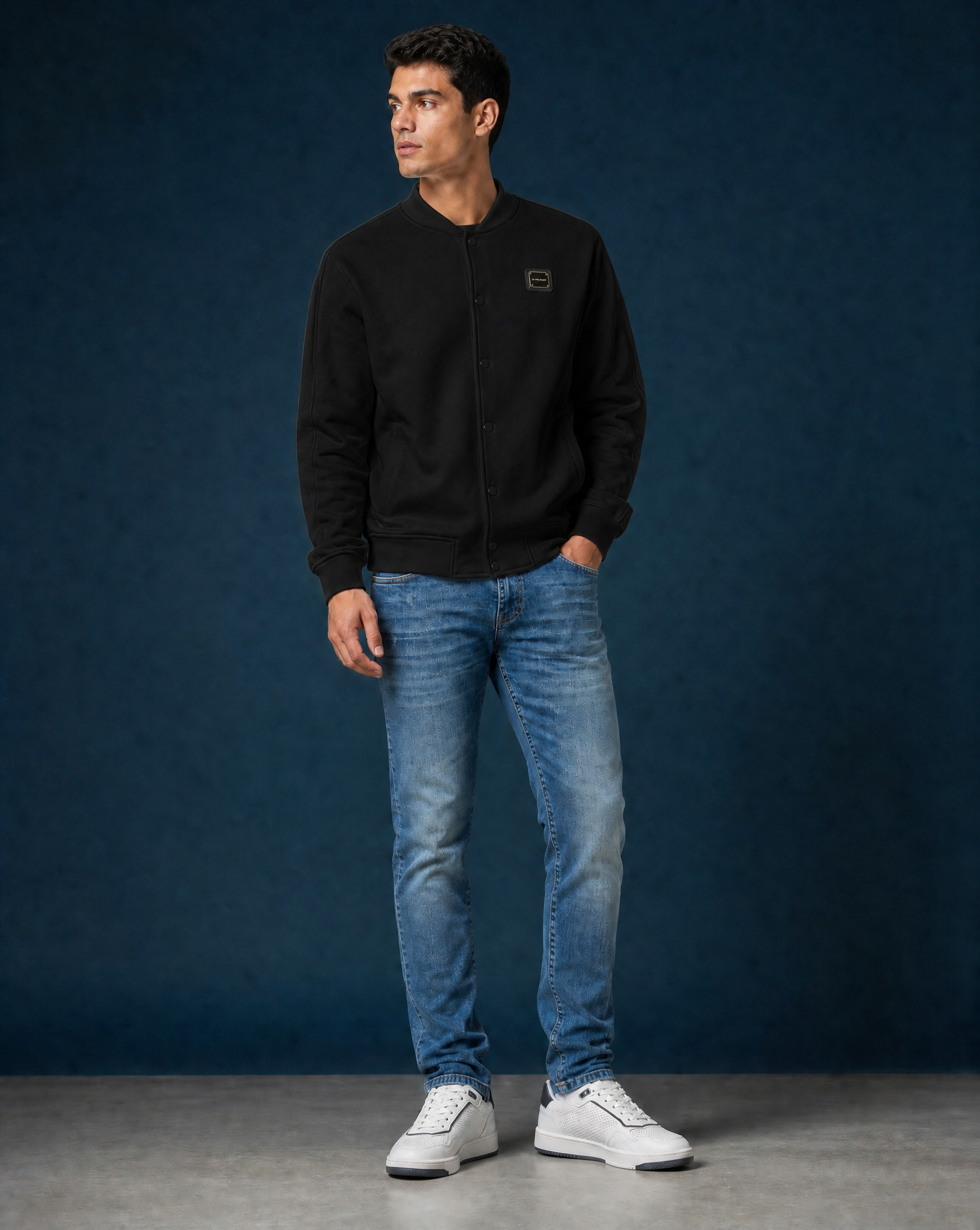 MB ESSENTIAL PIQUE BLACK BASEBALL JACKET | BLACK