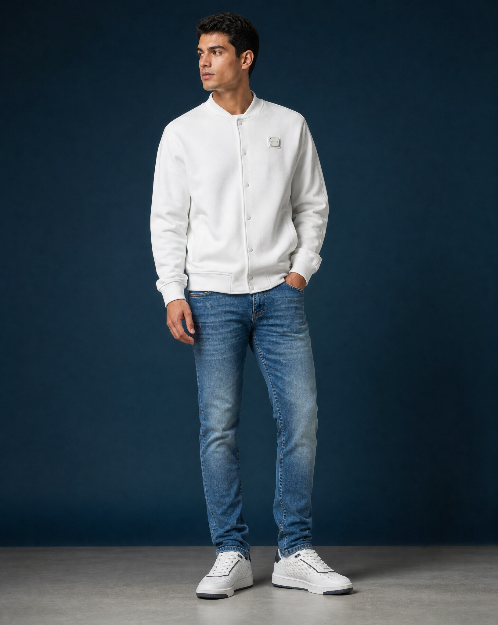 MB ESSENTIAL PIQUE WHITE BASEBALL JACKET | WHITE