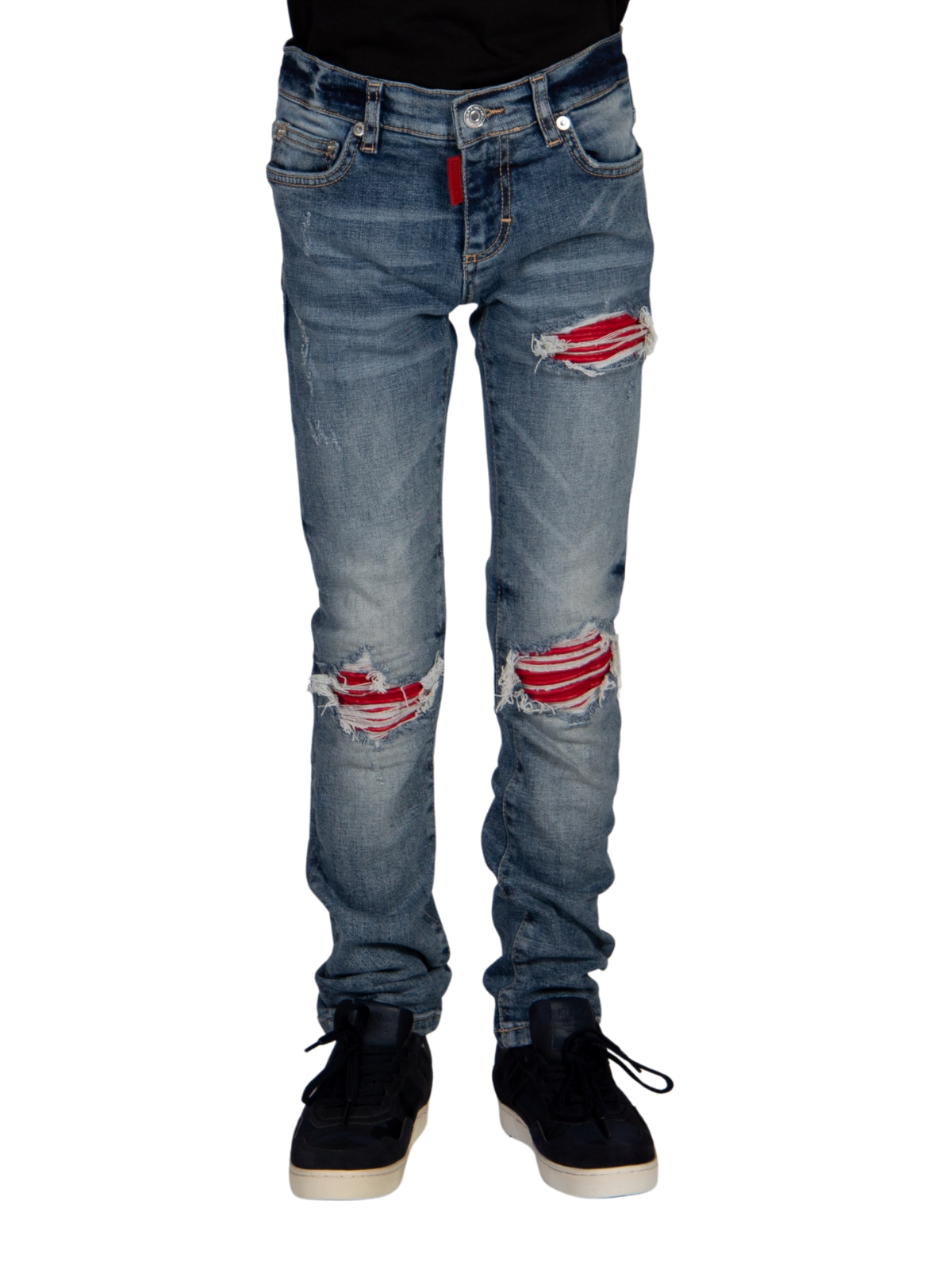 RED RIPPED BIKER JEANS KIDS | DENIM