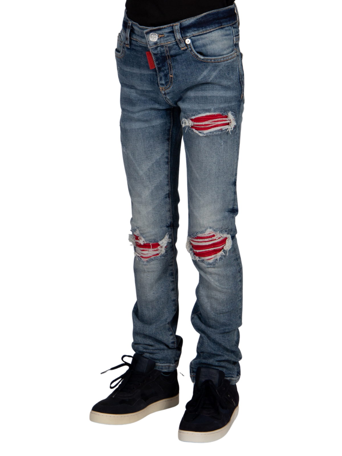 Red Stripe Amiri Jeans 36 AMIRI MX1 CRACKED PAINT JEAN CLAY INDIGO