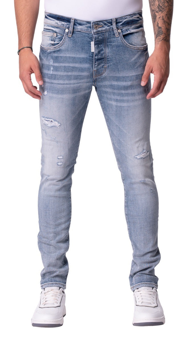 PLAIN DISTRESSES JEANS, CODE NAVY WHITE | DENIM