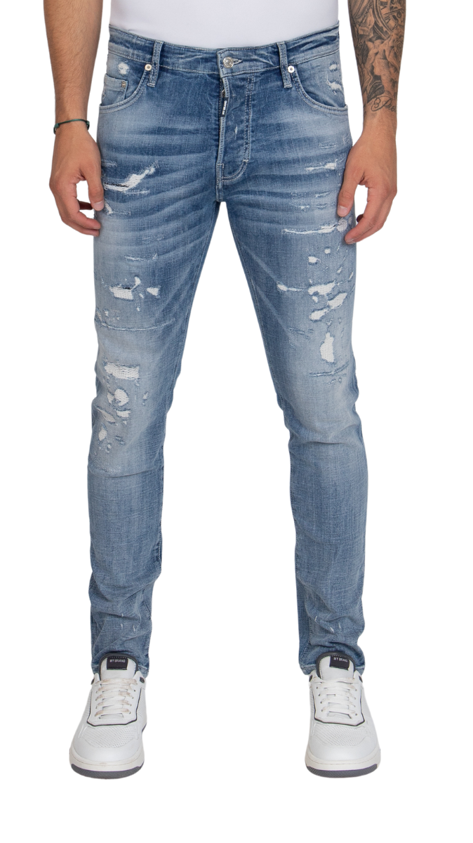 DISTRESSES JEANS, NAVY BLUE LABEL | DENIM