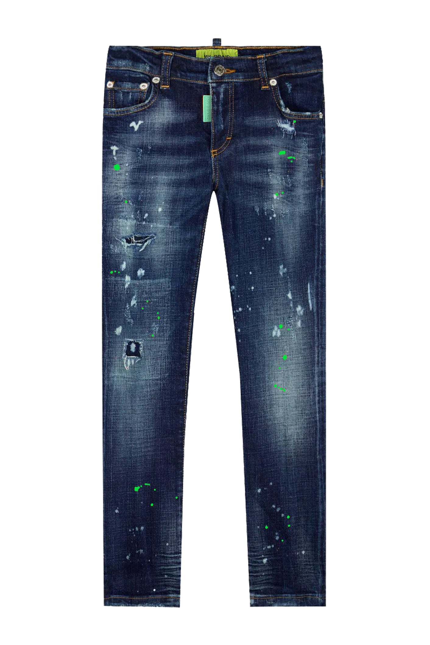 Blue Distressed Neon Green Jeans
