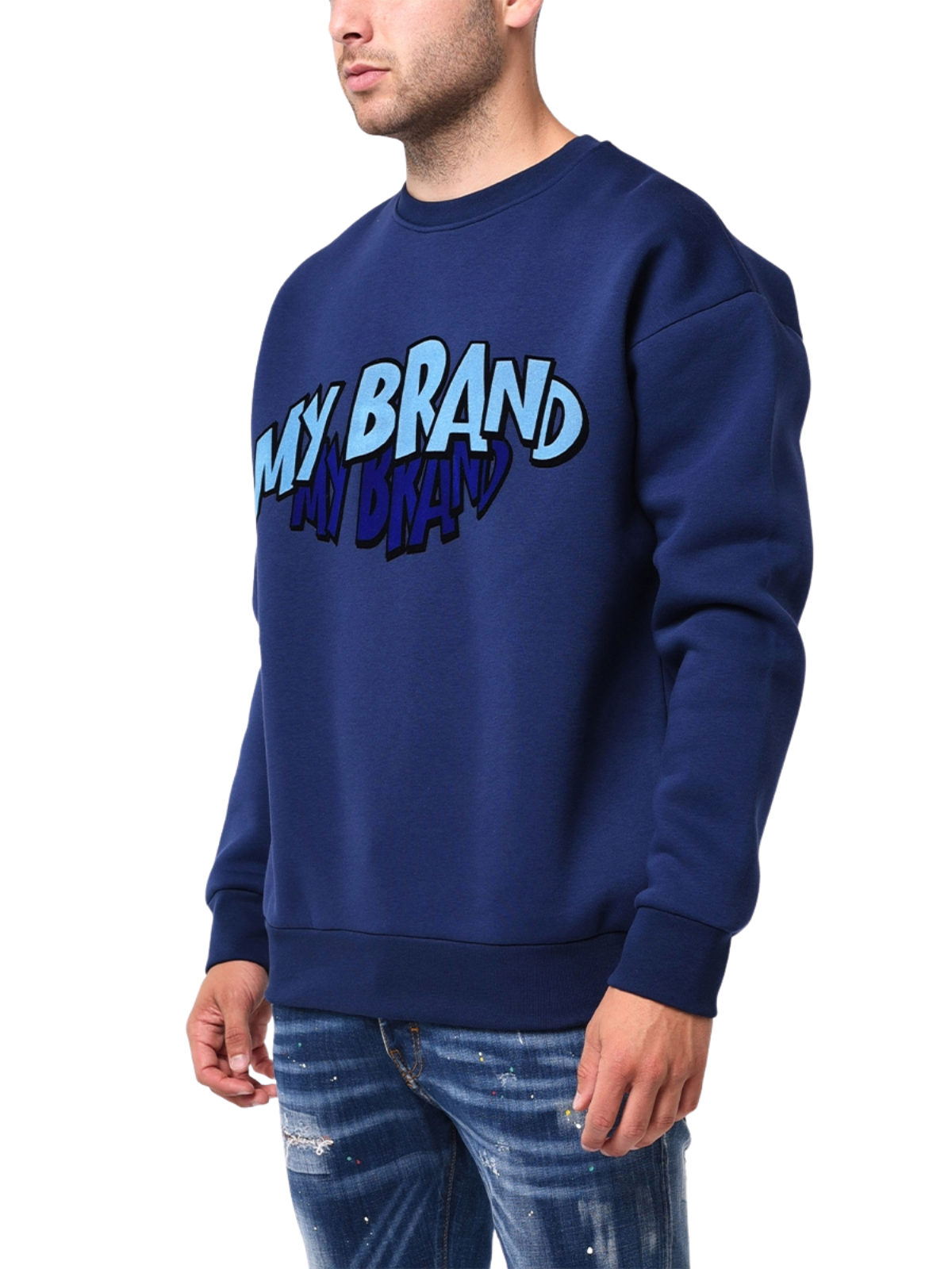 MB DOUBLE BRANDED FLOCK GRAFFITI SWEATER | NAVY